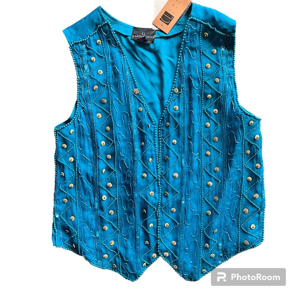 Vintage Carol Little Teal Sequin Silk Vest